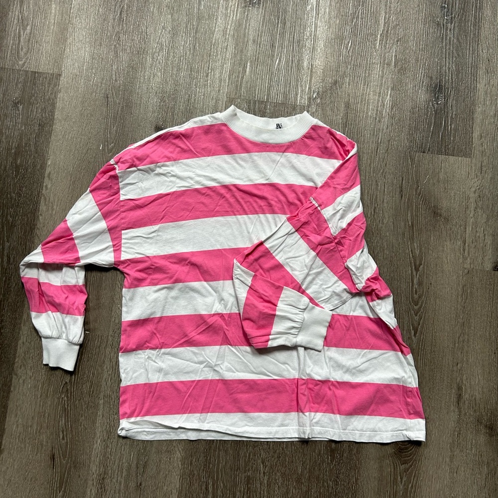 ASOS Pink and White Striped Long Sleeve Tee